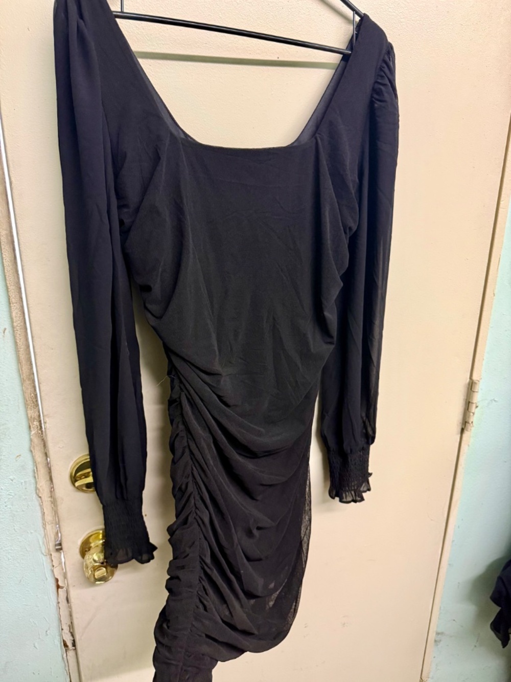 Lulus Black Ruched Long Mesh Sleeve Mini Dress | Sheer Sleeve Party Dress - Picture 3 of 5